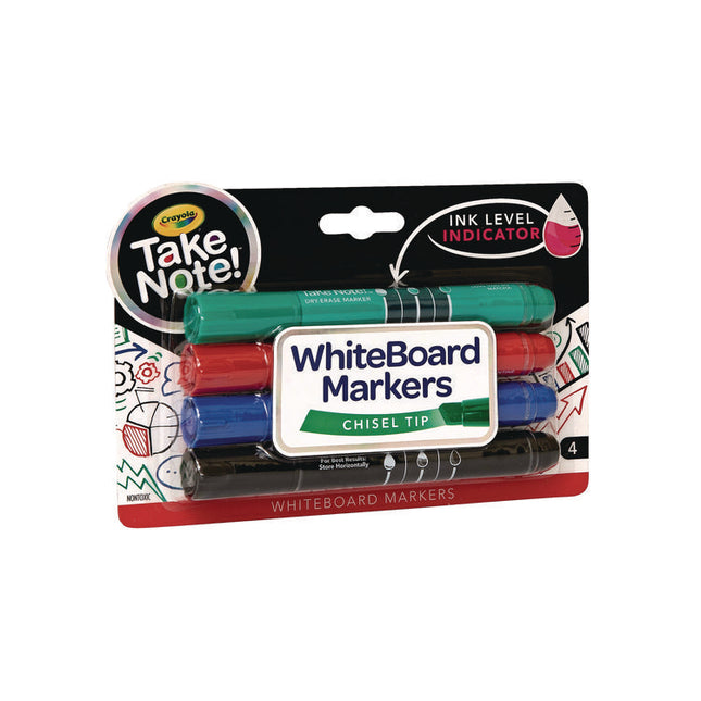 Take Note Dry Erase Markers, Chisel Tip, Assorted Colors, 4/Set