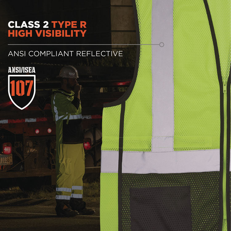 GloWear 8210Z Hi-Vis Class 2 Mesh Vest, 2X-Large to 3X-Large, Lime