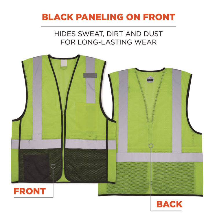 GloWear 8210Z Hi-Vis Class 2 Mesh Vest, 2X-Large to 3X-Large, Lime