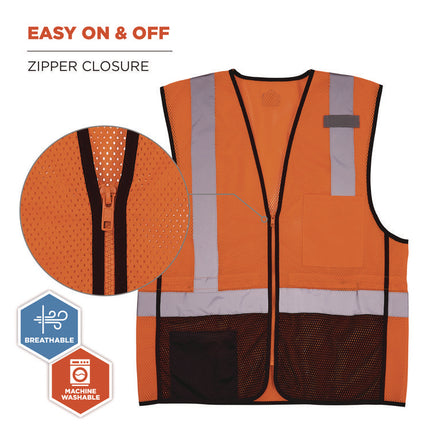 GloWear 8210Z Hi-Vis Class 2 Mesh Vest, 4X-Large to 5X-Large, Orange