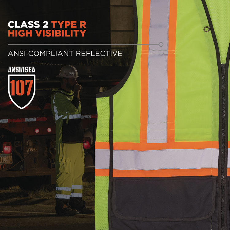 GloWear 8251HDZ Class 2 Two-Tone Hi-Vis Safety Vest, Large to X-Large, Lime