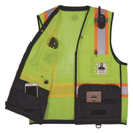 GloWear 8251HDZ Class 2 Two-Tone Hi-Vis Safety Vest, 4X-Large to 5X-Large, Lime