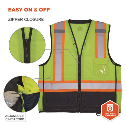 GloWear 8251HDZ Class 2 Two-Tone Hi-Vis Safety Vest, 4X-Large to 5X-Large, Lime