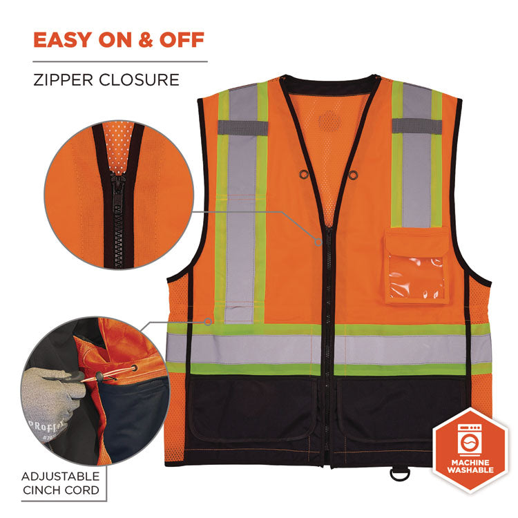 GloWear 8251HDZ Class 2 Two-Tone Hi-Vis Safety Vest, Small to Medium, Orange