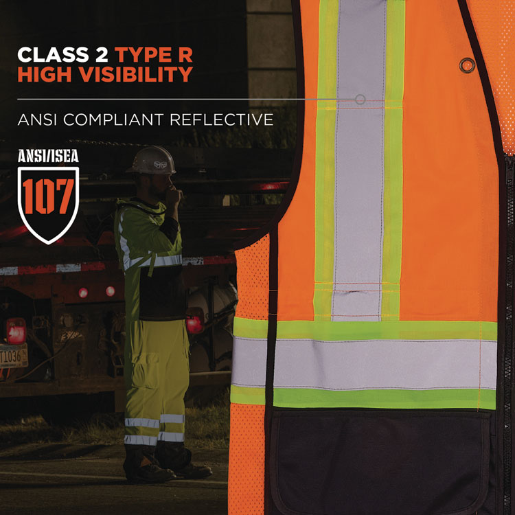 GloWear 8251HDZ Class 2 Two-Tone Hi-Vis Safety Vest, Large to X-Large, Orange