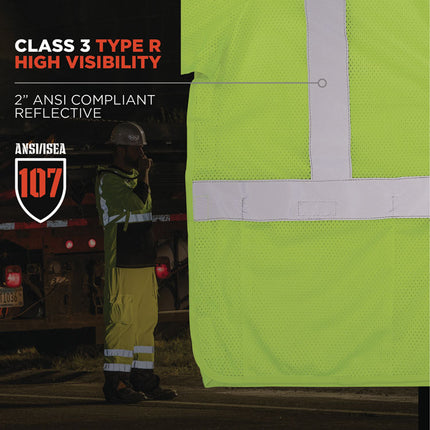 GloWear 8315BA Class 3 Hi-Vis Breakaway Safety Vest, Small to Medium, Lime