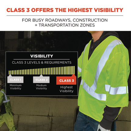 GloWear 8315BA Class 3 Hi-Vis Breakaway Safety Vest, Large to X-Large, Lime