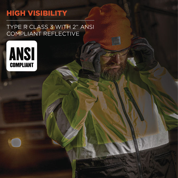 GloWear 8351 Class 3 Hi-Vis Windbreaker Water-Resistant Jacket, Medium, Lime