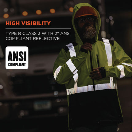 GloWear 8353 Class 3 Hi-Vis Softshell Water-Resistant Jacket, Small, Lime