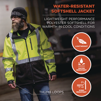 GloWear 8353 Class 3 Hi-Vis Softshell Water-Resistant Jacket, 3X-Large, Lime
