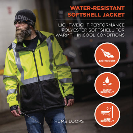 GloWear 8353 Class 3 Hi-Vis Softshell Water-Resistant Jacket, 5X-Large, Lime