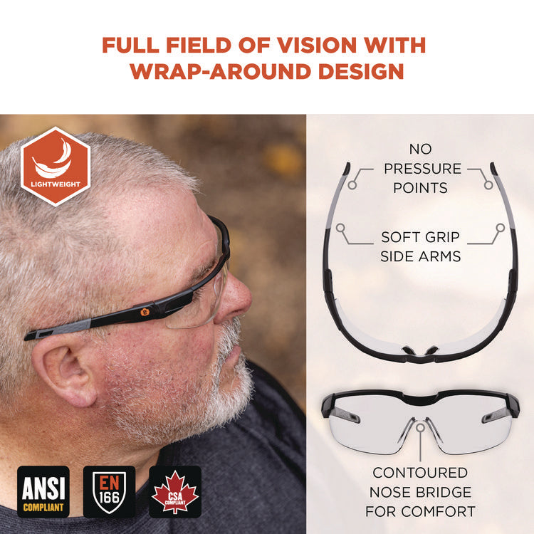 Skullerz DELLENGER Anti-Fog Safety Glasses, Adjustable Temples, Black Nylon Impact Frame, Clear Polycarbonate Lens