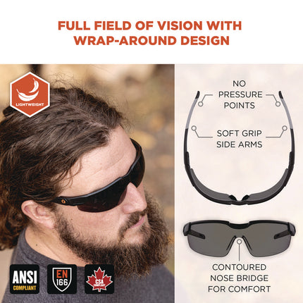 Skullerz DELLENGER Anti-Scratch/Enhanced Anti-Fog Safety Glasses w/ Adjustable Temples, Black Frame, Smoke Polycarbonate Lens