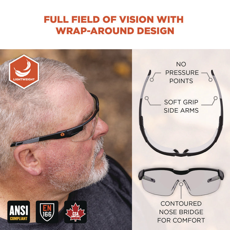 Skullerz DELLENGER Anti-Scratch/Enhanced Anti-Fog Safety Glasses with Adjustable Temples, Black Frame, Polycarbonate Lens
