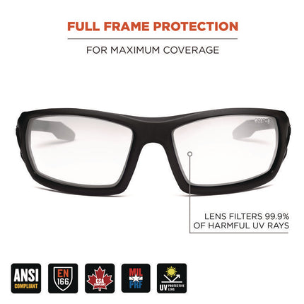 Skullerz ODIN Anti-Scratch and Enhanced Anti-Fog Safety Glasses, Black Nylon Impact Frame, Clear Polycarbonate Lens