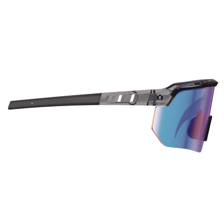 Skullerz AEGIR Safety Glasses with Mirrored Lenses, Clear Smoke Nylon Impact Frame, Blue Mirror Polycarbonate Lens