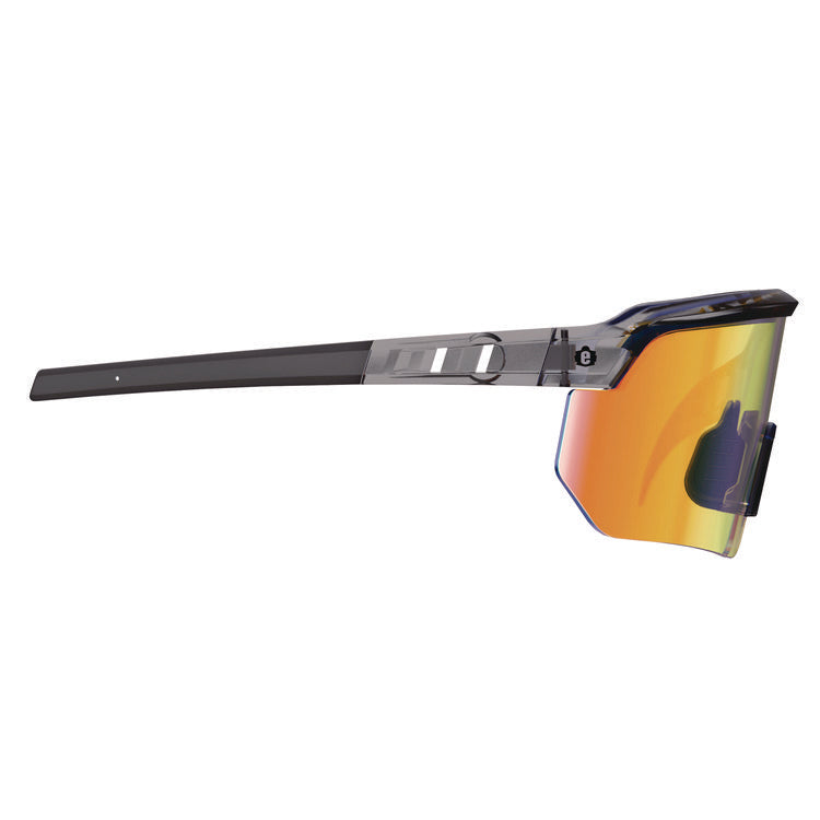 Skullerz AEGIR Safety Glasses, Mirrored Lenses, Clear Smoke Nylon Impact Frame, Orange Mirror Polycarbonate Lens