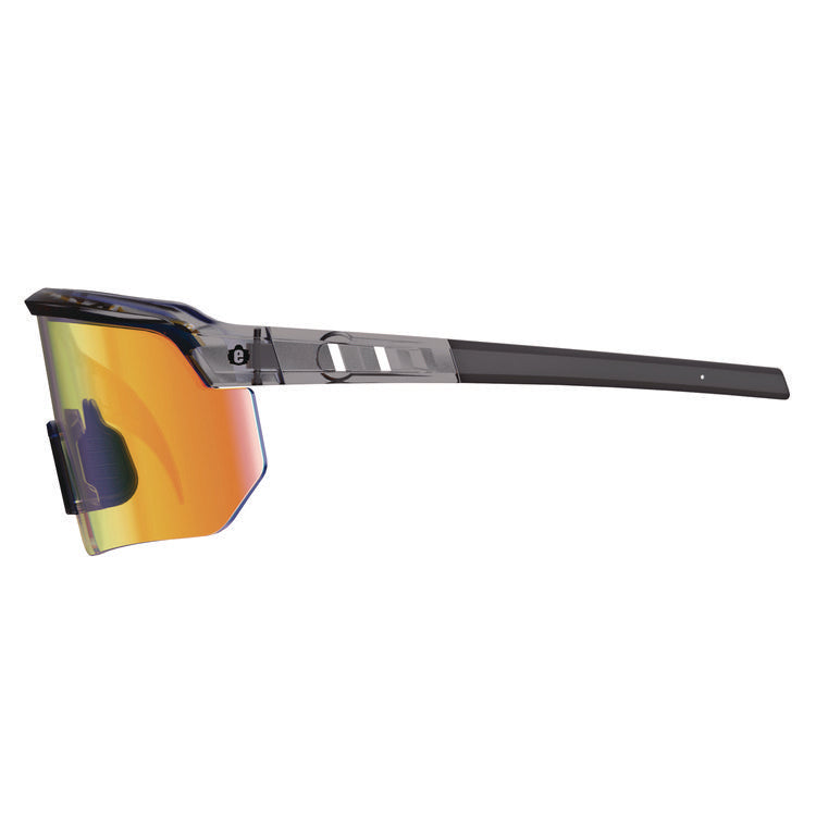 Skullerz AEGIR Safety Glasses, Mirrored Lenses, Clear Smoke Nylon Impact Frame, Orange Mirror Polycarbonate Lens