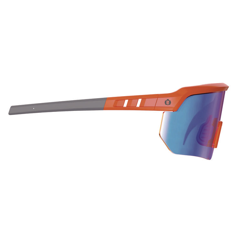 Skullerz AEGIR Safety Glasses, Mirrored Lenses, Orange Nylon Impact Frame, Blue Mirror Polycarbonate Lens