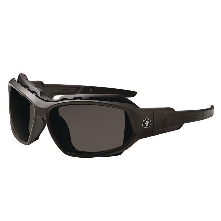 Skullerz LOKI Anti-Scratch/Anti-Fog Convertible Safety Spoggles with Strap, Matte Black Frame, Smoke Polycarbonate Lens