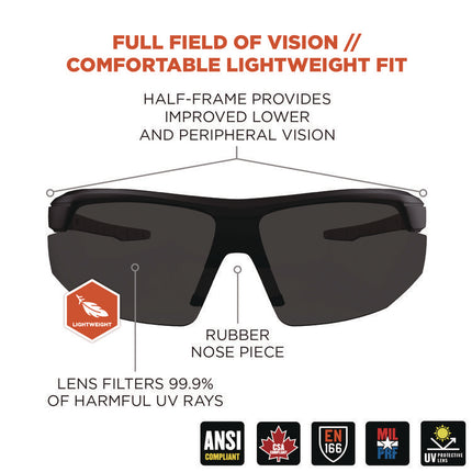 Skullerz SKOLL Anti-Scratch/Anti-Fog Safety Glasses, Matte Black Nylon Impact Frame, Smoke Polycarbonate Lens