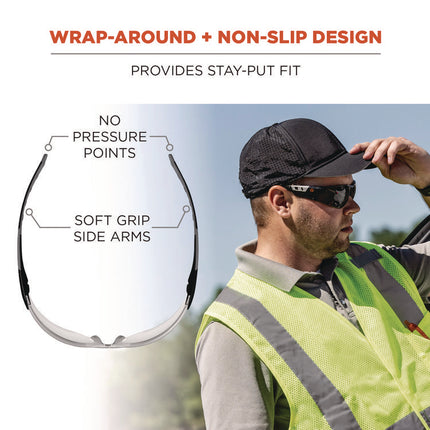 Skullerz SAGA Anti-Scratch/Enhanced Anti-Fog Safety Glasses, Matte Black Frameless, Clear Polycarbonate Lens