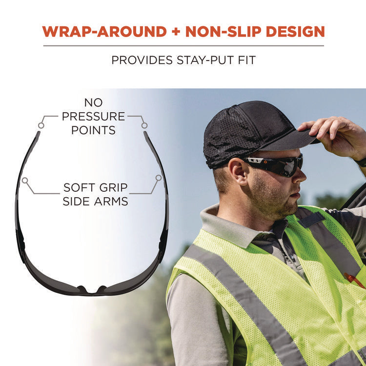 Skullerz SAGA Anti-Scratch/Enhanced Anti-Fog Safety Glasses, Matte Black Frameless, Smoke Polycarbonate Lens