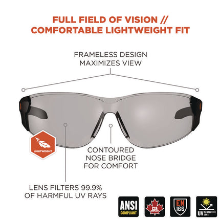 Skullerz SAGA Anti-Scratch/Anti-Fog Safety Glasses, Matte Black Frameless, Indoor/Outdoor Polycarbonate Lens