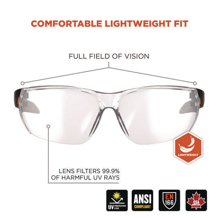 Skullerz VALI Anti-Scratch/Enhanced Anti-Fog Safety Glasses, Matte Black Frameless, Clear Polycarbonate Lens