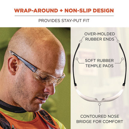 Skullerz VALI Anti-Scratch/Enhanced Anti-Fog Safety Glasses, Matte Black Frameless, Clear Polycarbonate Lens