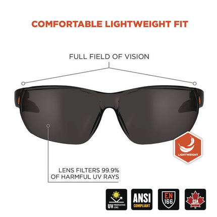 Skullerz VALI Anti-Scratch/Enhanced Anti-Fog Safety Glasses, Matte Black Frameless, Smoke Polycarbonate Lens