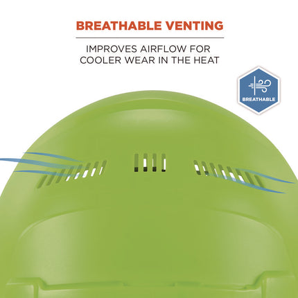 Skullerz 8966 Class C Lightweight Cap-Style Hard Hat, Adjustable Venting, 6-Point Rachet Suspension, Lime
