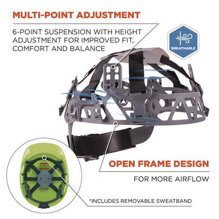 Skullerz 8966 Class C Lightweight Cap-Style Hard Hat, Adjustable Venting, 6-Point Rachet Suspension, Lime