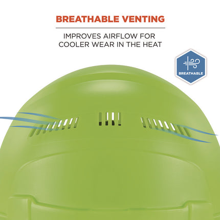 Skullerz 8968 Class C Lightweight Full Brim Hard Hat, Adjustable Venting, 6-Point Rachet Suspension, Lime