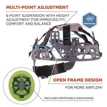 Skullerz 8968 Class C Lightweight Full Brim Hard Hat, Adjustable Venting, 6-Point Rachet Suspension, Lime