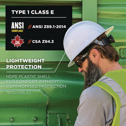 Skullerz 8969 Class E Lightweight Full Brim Hard Hat, 6-Point Rachet Suspension, White