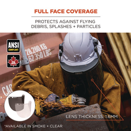 Skullerz 8998 Anti-Scratch/Anti-Fog Face Shield Replacement for Full Brim Hard Hat, Smoke Lens