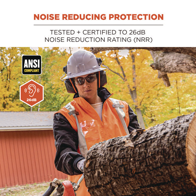 Skullerz 8880 NRR 26dB Hard Hat Mounted Earmuffs, Full Brim, Gray