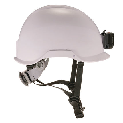 Skullerz 8976LED Class E Safety Helmet with LED Light, 6-Point Rachet Suspension, White