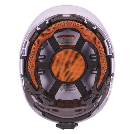 Class C Safety Helmet with LED Light and Adjustable Venting, 6-Point Rachet Suspension, White