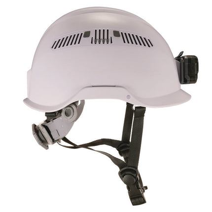 Class C Safety Helmet with LED Light and Adjustable Venting, 6-Point Rachet Suspension, White