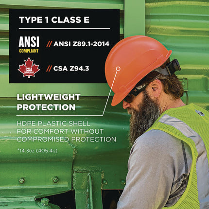Skullerz 8967 Class E Lightweight Cap-Style Hard Hat, 6-Point Suspension, Orange