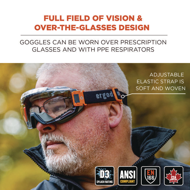 Skullerz MODI OTG Anti-Scratch and Enhanced Anti-Fog Safety Goggles with Elastic Strap, Clear Lens