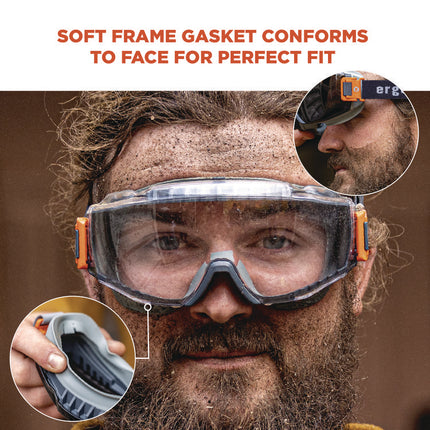 Skullerz MODI OTG Anti-Scratch and Enhanced Anti-Fog Safety Goggles with Elastic Strap, Clear Lens