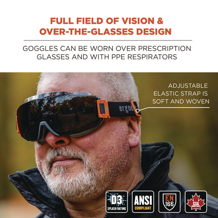 Skullerz MODI OTG Anti-Scratch and Enhanced Anti-Fog Safety Goggles with Elastic Strap, Smoke Lens