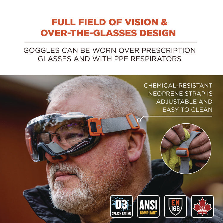 Skullerz MODI OTG Anti-Scratch and Enhanced Anti-Fog Safety Goggles with Neoprene Strap, Clear Lens