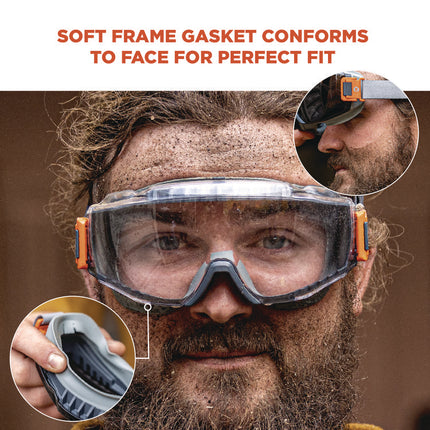 Skullerz MODI OTG Anti-Scratch and Enhanced Anti-Fog Safety Goggles with Neoprene Strap, Clear Lens