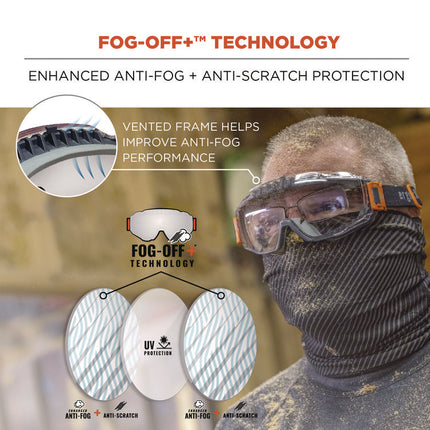 Skullerz MODI OTG Anti-Scratch and Enhanced Anti-Fog Safety Goggles with Neoprene Strap, Clear Lens