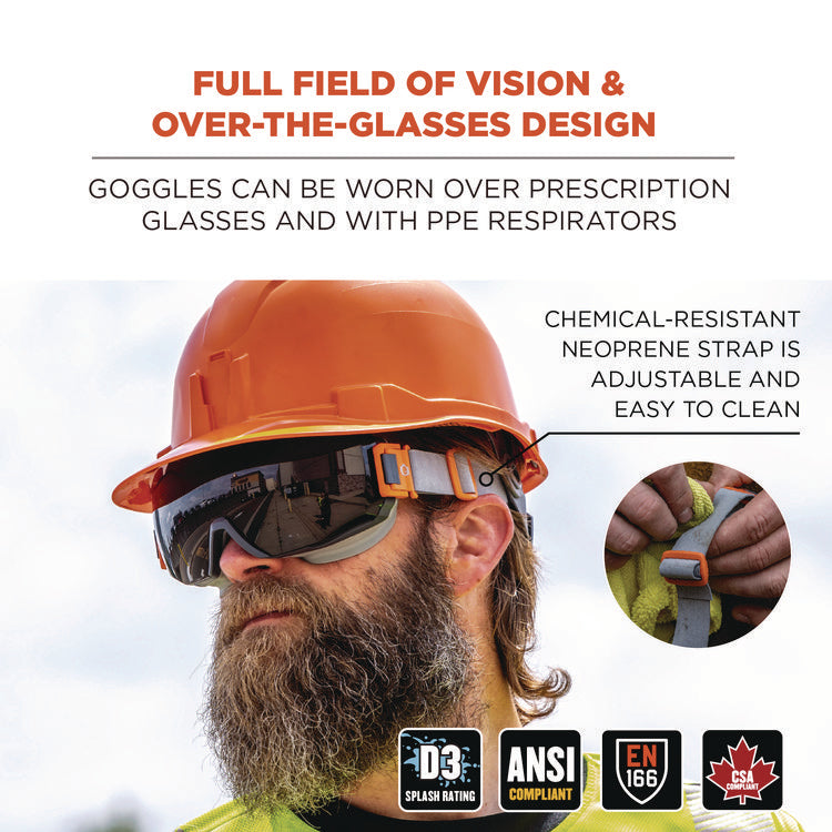 Skullerz MODI OTG Anti-Scratch and Enhanced Anti-Fog Safety Goggles with Neoprene Strap, Smoke Lens