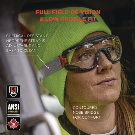 Skullerz ARKYN Anti-Scratch and Enhanced Anti-Fog Safety Goggles with Neoprene Strap, Clear